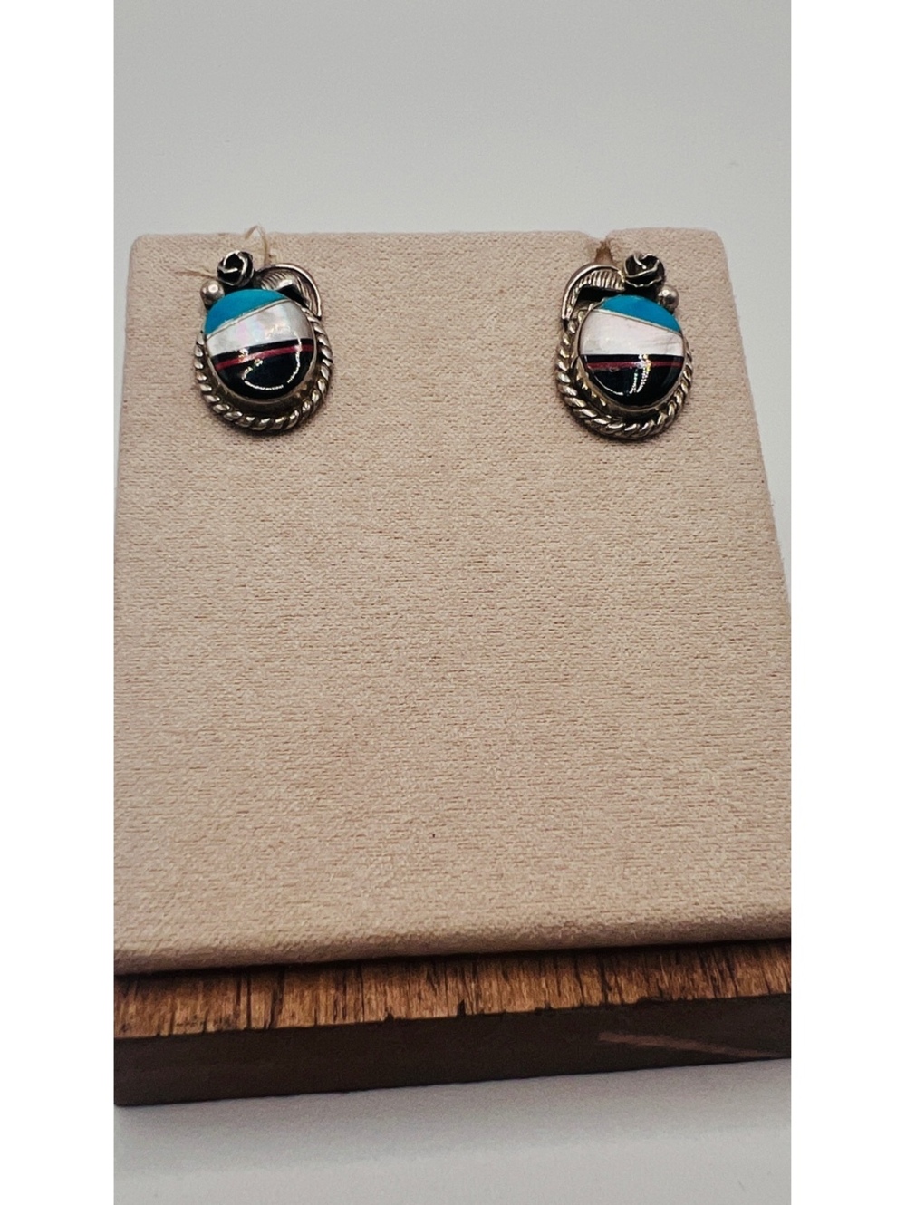 Vintage Scott Dave  Silver Multistone Inlay Stud Earrings Signed SD 5.67g